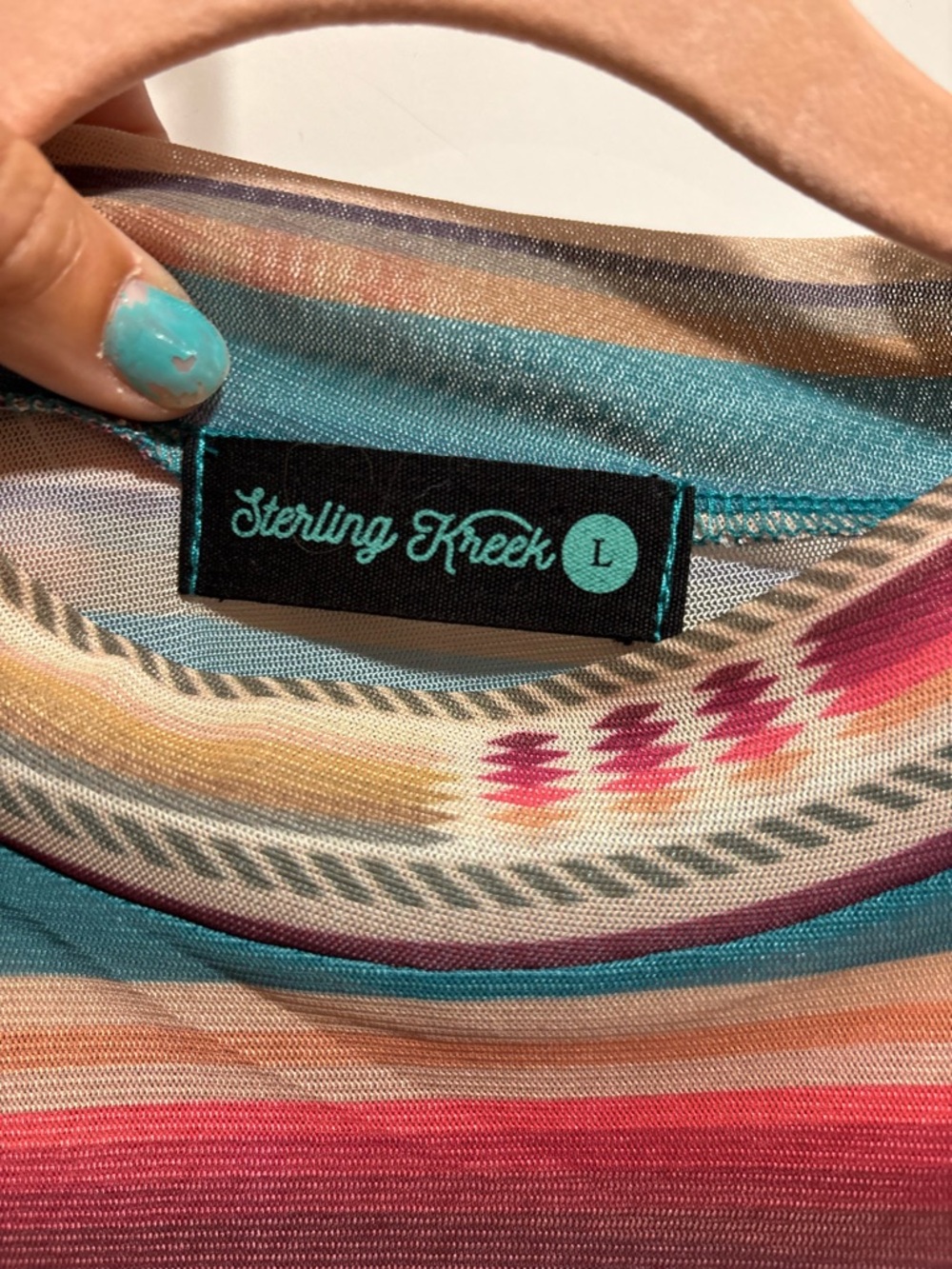Sterling Kreek L sheer long sleeve tee, western, southwestern, fall layers 90’s - Picture 2 of 9